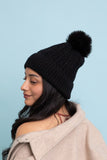 Blaire Pom Fur Lined Beanie (Black)