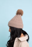 Blaire Pom Fur Lined Beanie (Taupe)