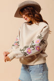 Floral Embroidered Pullover (Oatmeal)