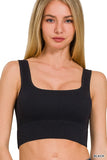 Ribbed Square Neck Bra (Black)