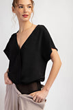 V Neck Surplice Bodysuit (Black)