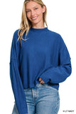 High Neck Raglan Sleeve Top (Blue)