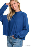 High Neck Raglan Sleeve Top (Blue)