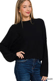 High Neck Raglan Sleeve Top (Black)