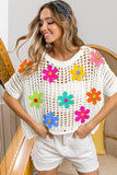 Crochet Flower Patch Top (White)