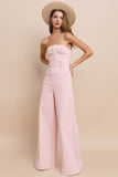 Wide Leg Tube Top Denim Jumpsuit(Pink)