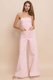 Wide Leg Tube Top Denim Jumpsuit(Pink)