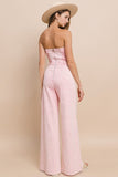 Wide Leg Tube Top Denim Jumpsuit(Pink)