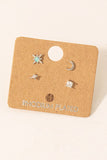 Star Moon Stud Earrings Set (Silver)