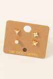 Floral Pearl Stud Earrings Set (Gold)