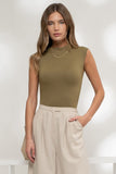 Carrie Mock Neck Bodysuit (Olive)