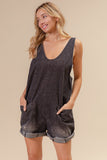 Cora Denim Overall Romper (Charcoal)