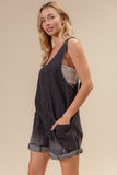 Cora Denim Overall Romper (Charcoal)