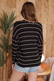 Rylie Striped V Neck Top (Black)