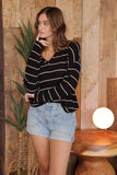 Rylie Striped V Neck Top (Black)