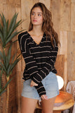 Rylie Striped V Neck Top (Black)