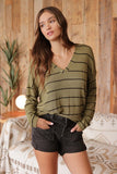 Rylie Striped V Neck Top (Green)