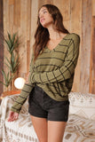 Rylie Striped V Neck Top (Green)