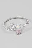 Floral Mixed Cubic Zirconia Band Ring (Silver)