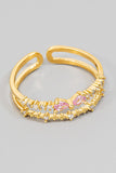 Two Row Rhinestone Pink Bow Ring (Gold)