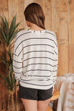 Rylie Striped V Neck Top (Ivory)