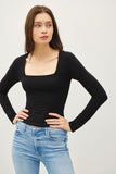 Hanna Square Neck Long Sleeve Top (Black)