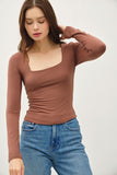 Hanna Square Neck Long Sleeve Top (Brown)