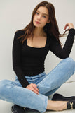 Hanna Square Neck Long Sleeve Top (Black)