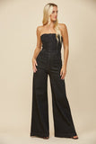 Wide Leg Tube Top Denim Jumpsuit(Black)