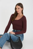 Finley Scoop Neck Basic Long Sleeve Top (Maroon)