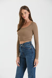 Finley Scoop Neck Basic Long Sleeve Top (Deep Taupe)