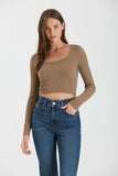 Finley Scoop Neck Basic Long Sleeve Top (Deep Taupe)