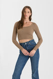 Finley Scoop Neck Basic Long Sleeve Top (Deep Taupe)