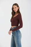 Finley Scoop Neck Basic Long Sleeve Top (Maroon)