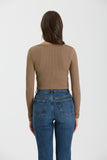 Finley Scoop Neck Basic Long Sleeve Top (Deep Taupe)