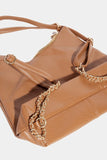 Faux Leather Chain Shoulder Bag (Brown)