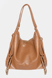 Faux Leather Chain Shoulder Bag (Brown)