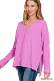 Oh So Cozy V Neck Top (Bright Mauve)