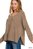 Oh So Cozy V Neck Top (Mocha)