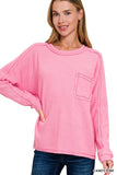 Ribbed Pocket Long Sleeve Top (Pink)