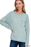 Ribbed Pocket Long Sleeve Top (Blue Gray)