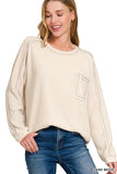 Ribbed Pocket Long Sleeve Top (Sand Beige)