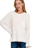 Ribbed Pocket Long Sleeve Top (White)