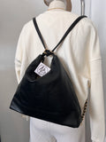 Faux Leather Chain Shoulder Bag (Black)