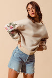 Floral Embroidered Pullover (Oatmeal)